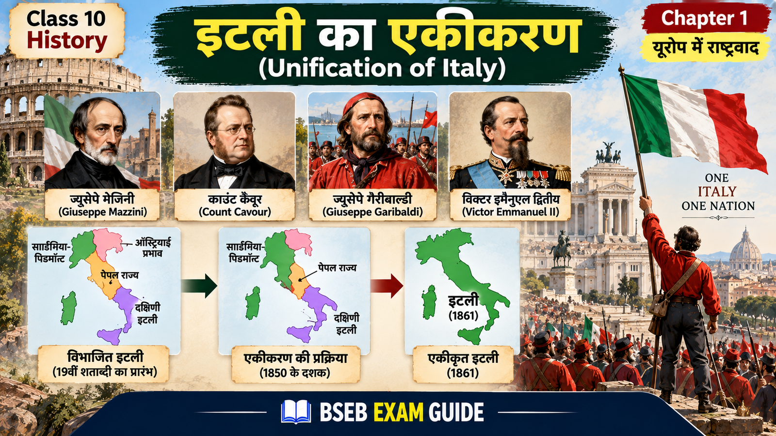 इटली का एकीकरण Mazzini Cavour Garibaldi