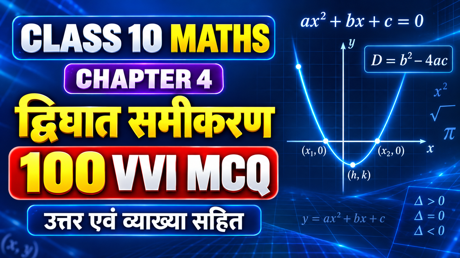 Class 10 Maths Chapter 4 द्विघात समीकरण – 100 VVI MCQ Class 10 Maths Chapter 4 द्विघात समीकरण – 100 VVI MCQ
