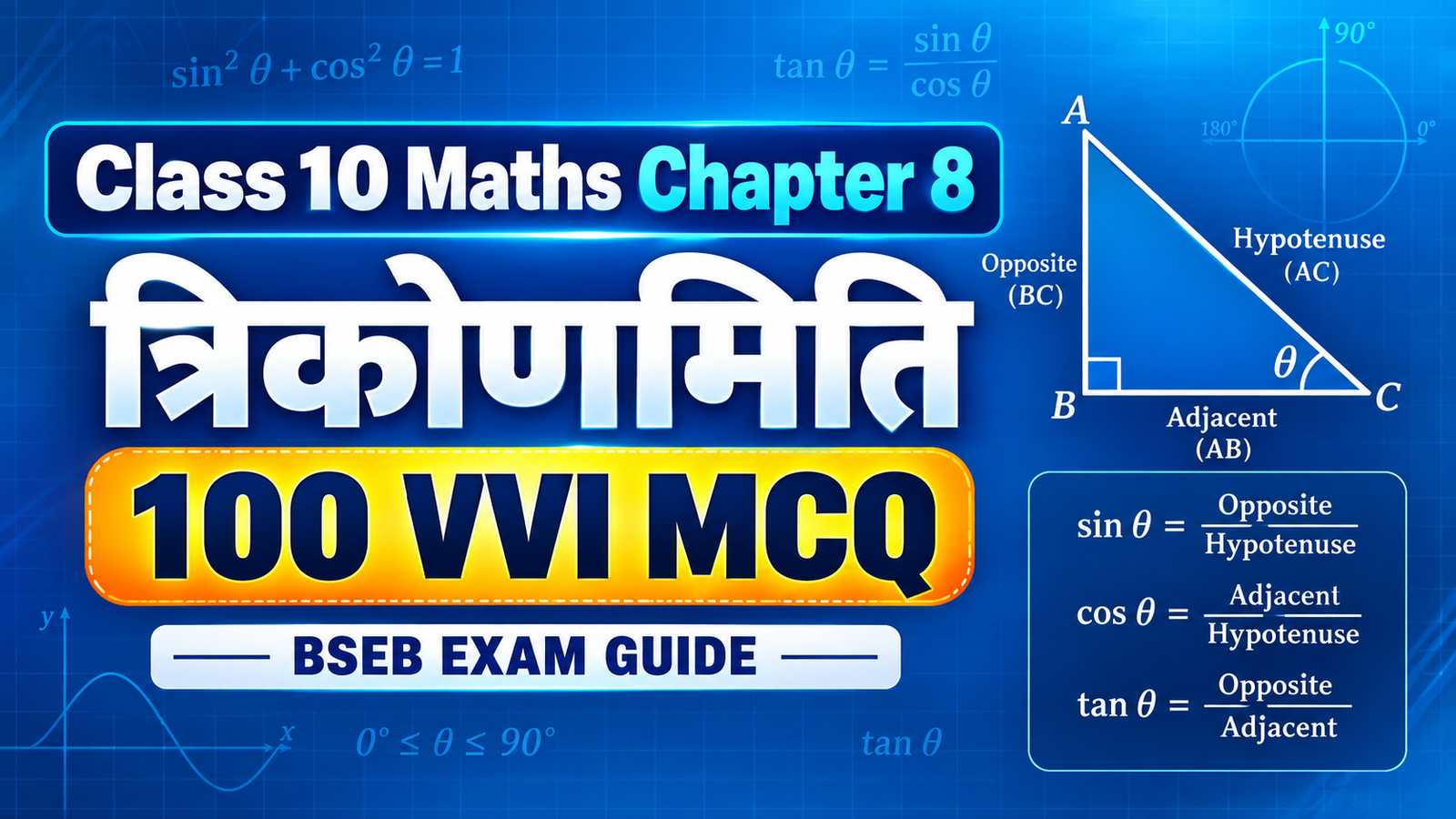 Class 10 Maths Chapter 8 त्रिकोणमिति – 100 VVI MCQ