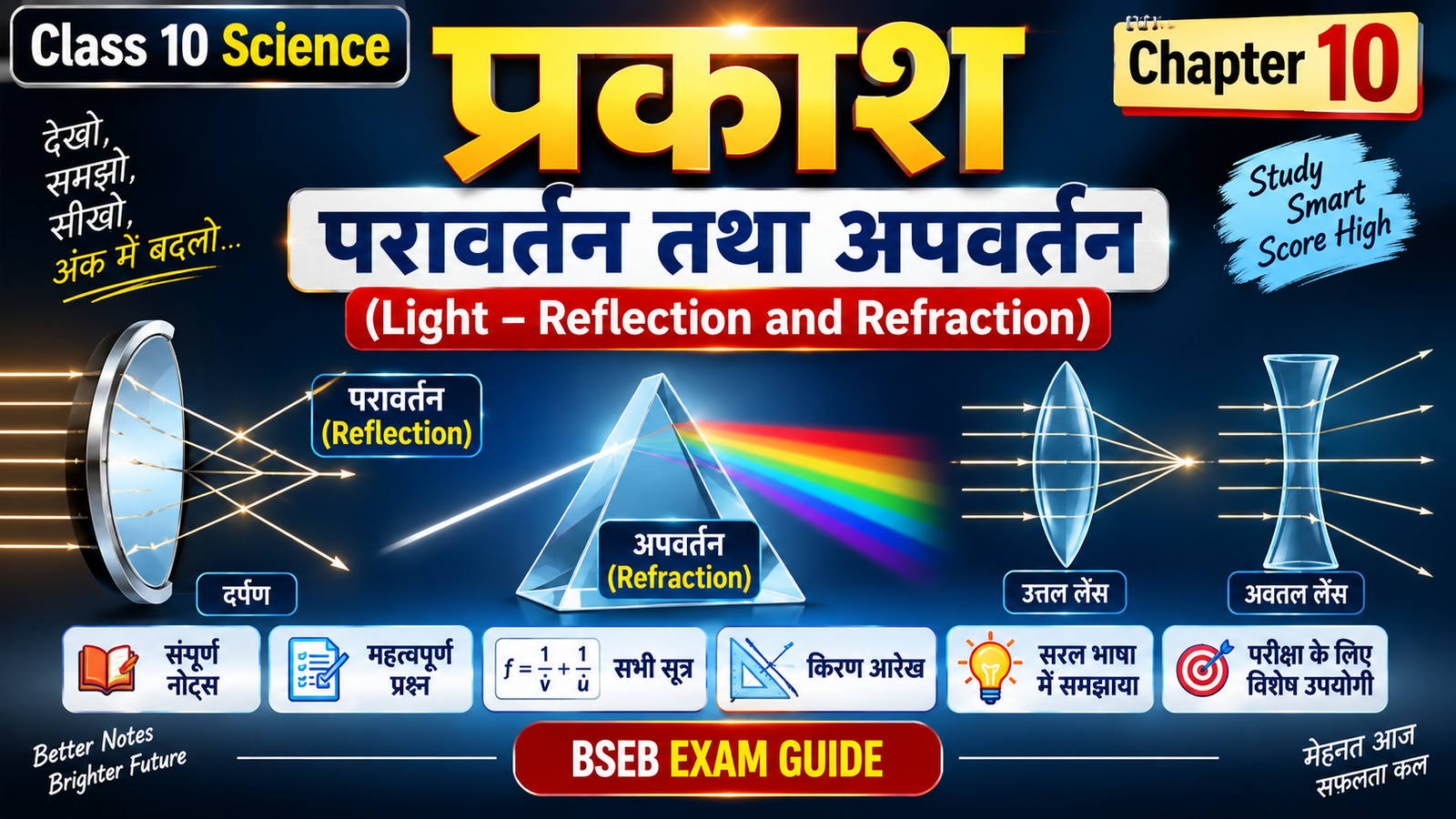 Class 10 Science Chapter 10 प्रकाश – परावर्तन तथा अपवर्तन Notes Class 10 Science Chapter 10 प्रकाश – परावर्तन तथा अपवर्तन Notes