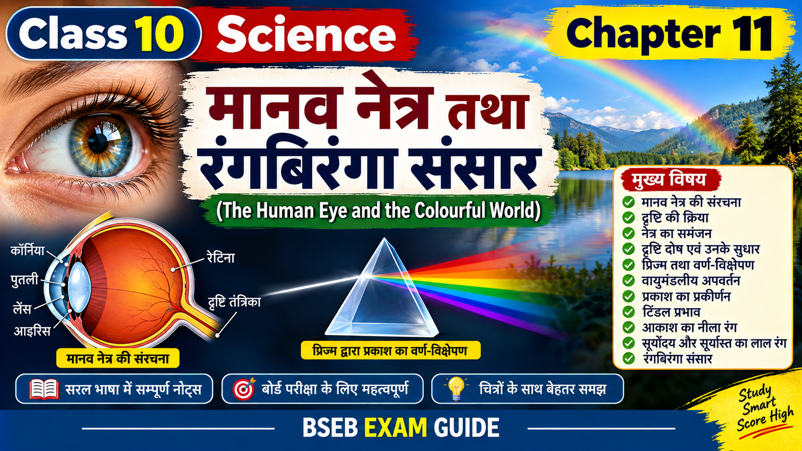Class 10 Science Chapter 11 मानव नेत्र तथा रंगबिरंगा संसार Notes