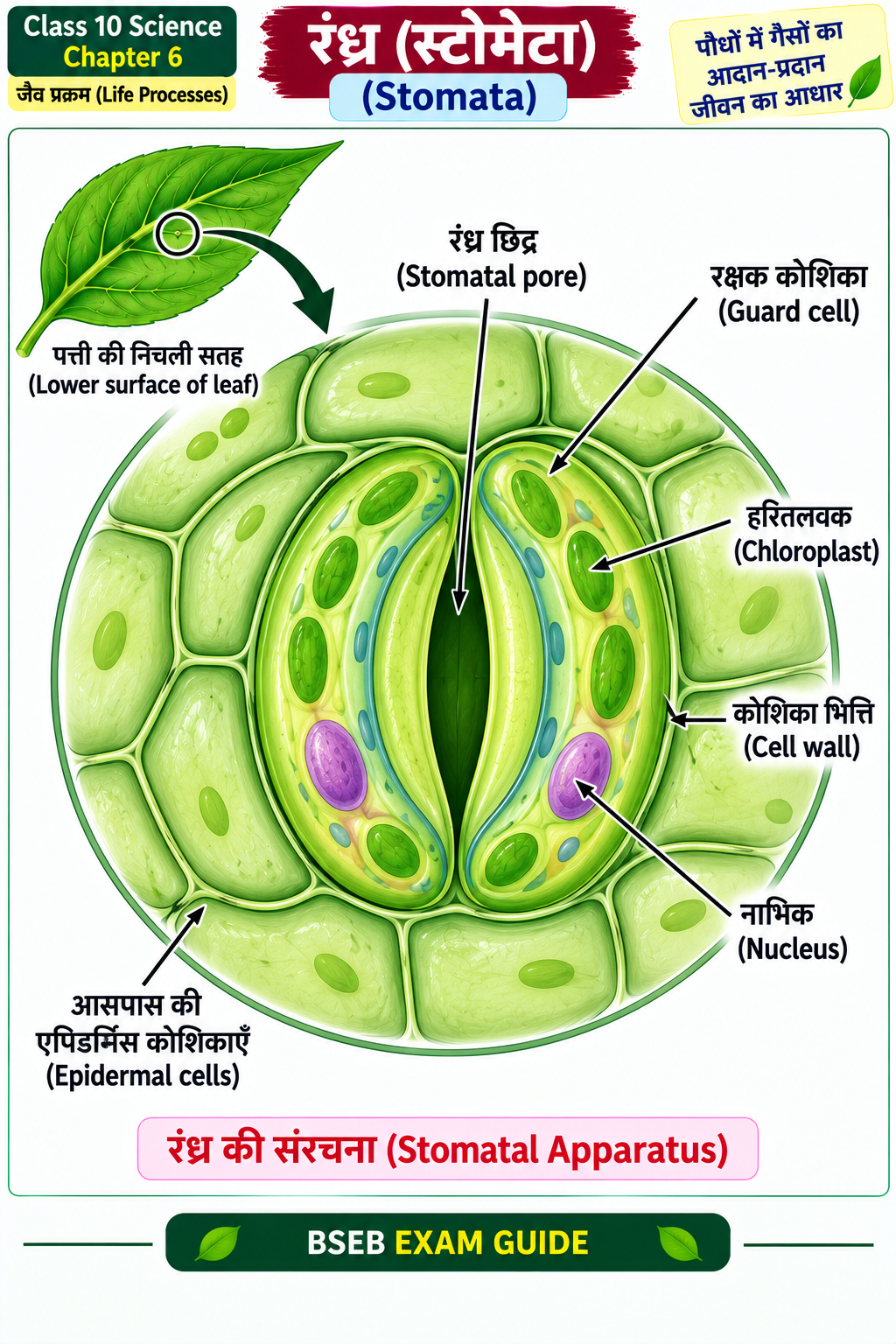 रंध्र स्टोमेटा की संरचना Class 10 Science
