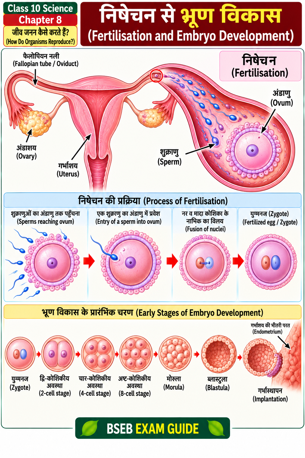 मानव में निषेचन और भ्रूण विकास Fertilisation and Embryo Development