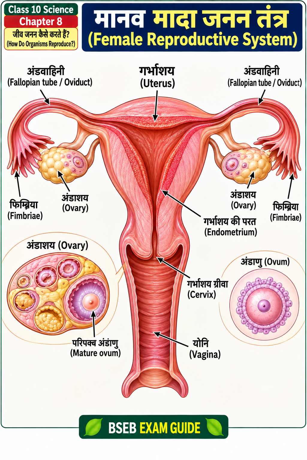 मानव मादा जनन तंत्र Female Reproductive System Class 10