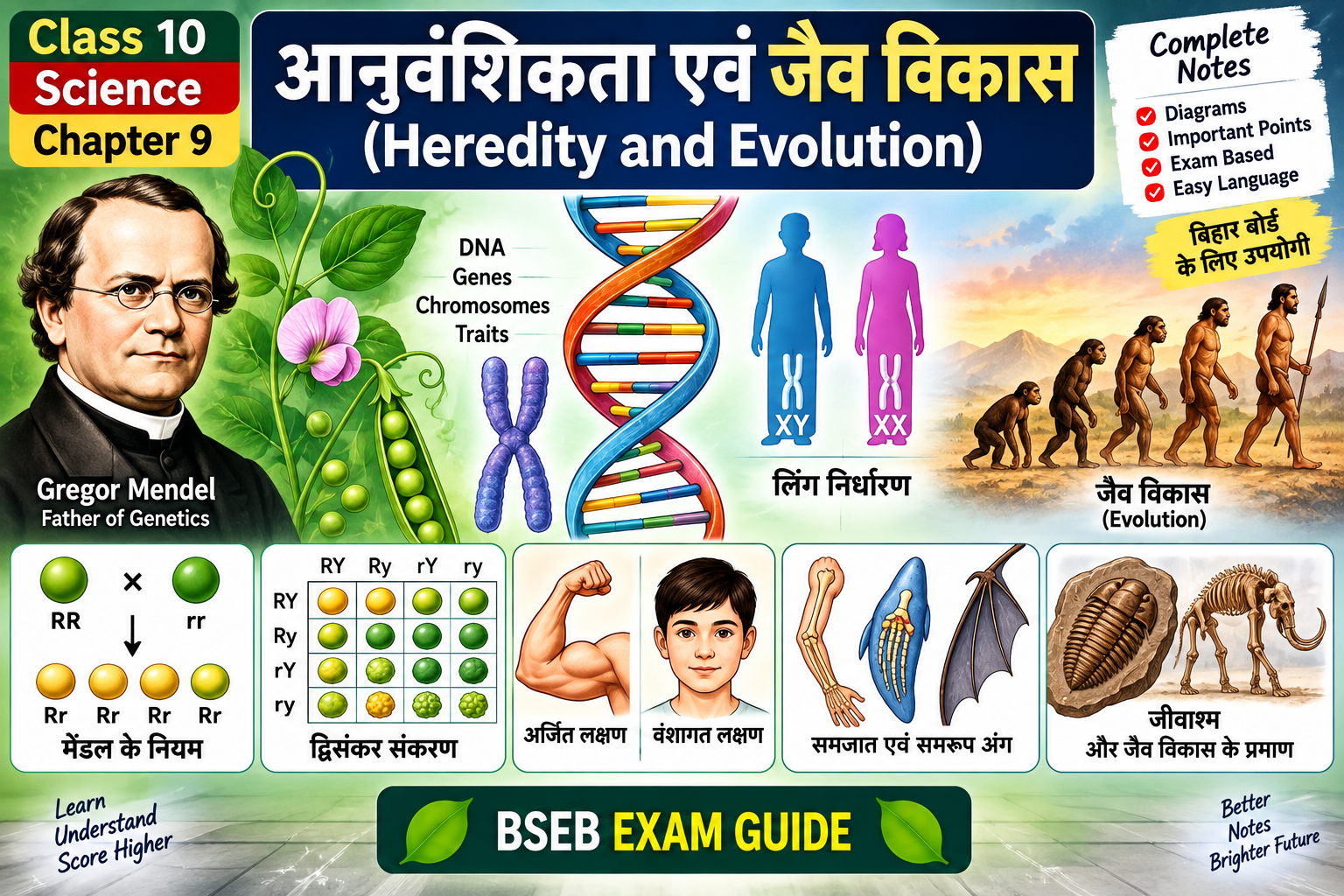 Class 10 Science Chapter 9 आनुवंशिकता एवं जैव विकास Notes