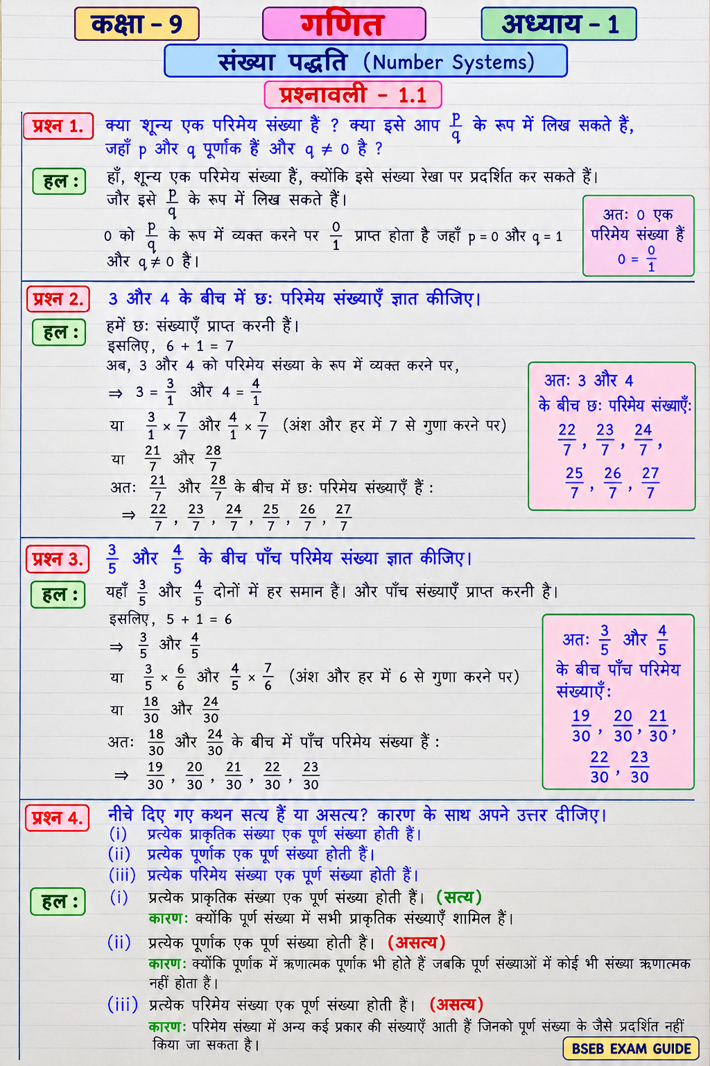Class 9 Maths Exercise 1.1 Number Systems Solution